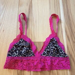 Hanky Panky Mesh Leopard Print Pink Lace Trim Bralette